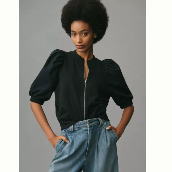 Maeve Jackets & Blazers - Anthropologie Maeve Women Black Short Puff Sleeve Jacket XL fits like L